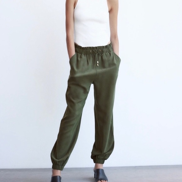 Zara Pants - NWT ZARA paperbag jogger pants olive green khaki